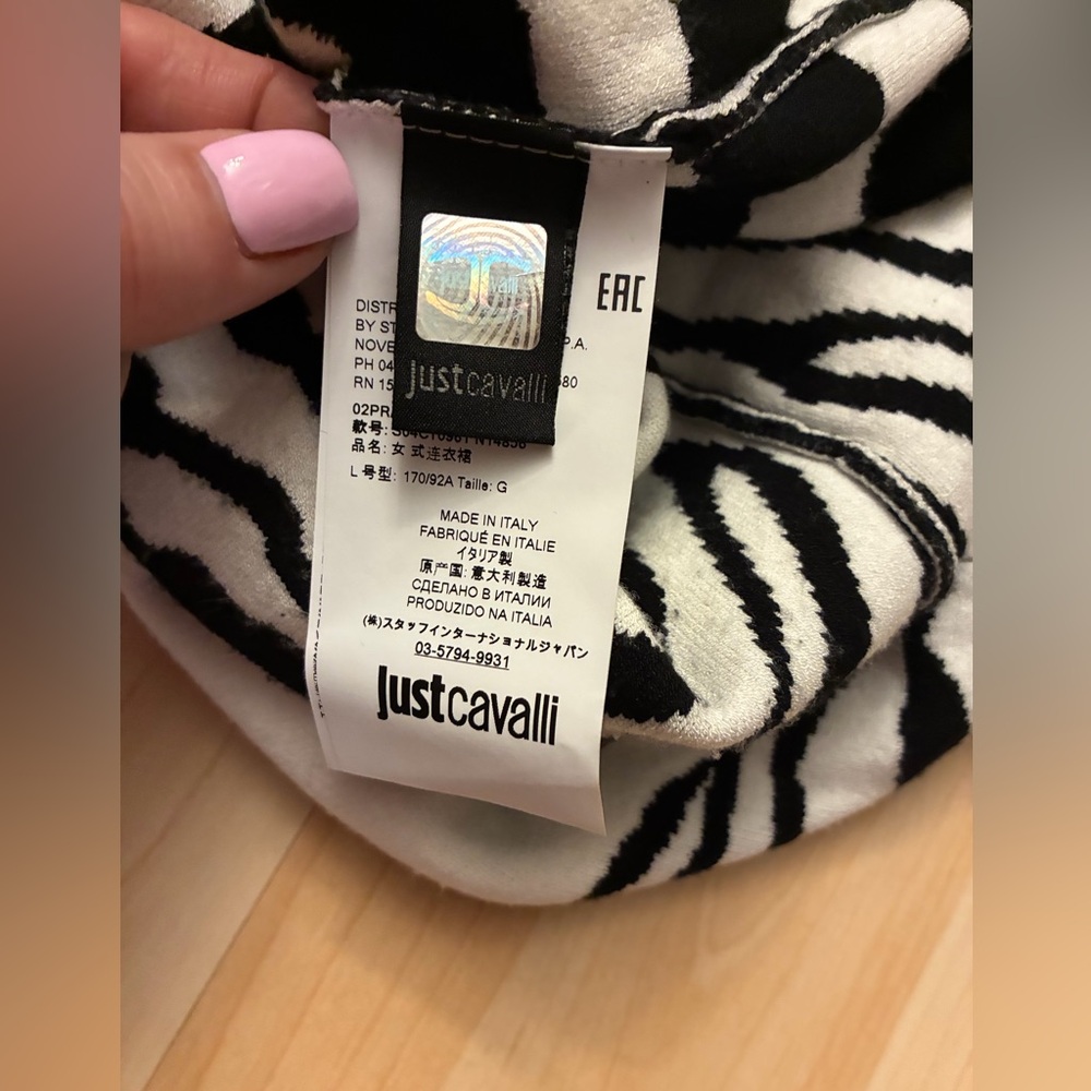 Cavalli Black & White Zebra Print Turtleneck Midi Dress - Picture 10 of 13
